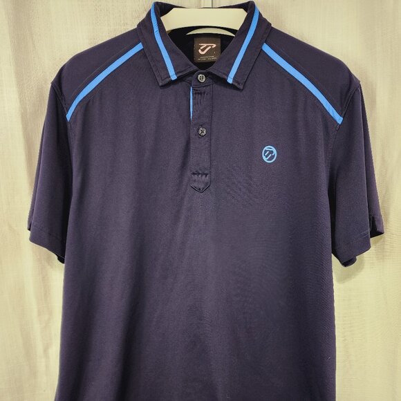 IJP Designs navy with royal blue piping short sleeve polo shirt, size Large - Picture 1 of 6